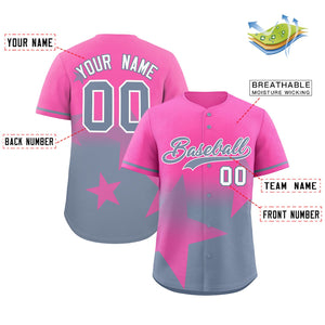 Custom Pink Dark Gray Gradient Star Graffiti Pattern Authentic Baseball Jersey