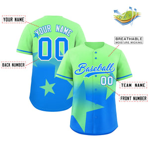 Custom Lt Green-Lt Blue Gradient Star Graffiti Pattern Authentic Baseball Jersey