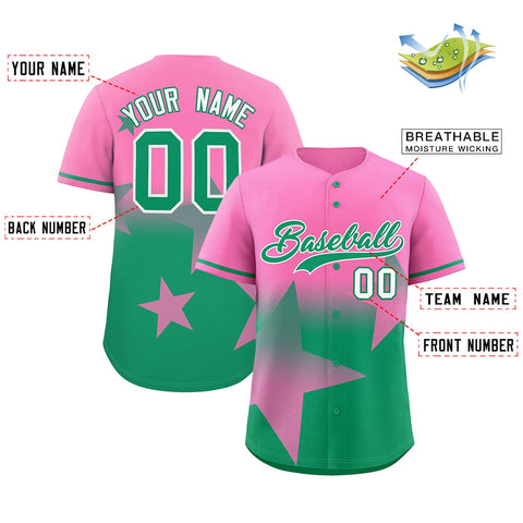 Custom Pink Kelly Green Gradient Star Graffiti Pattern Authentic Baseball Jersey