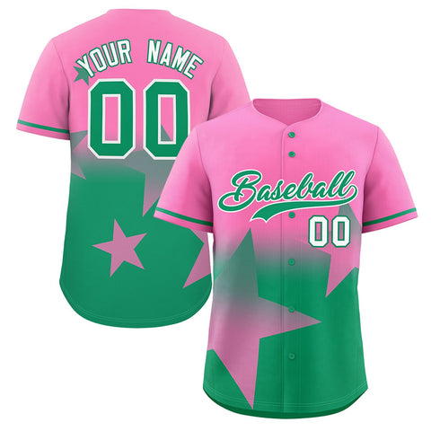 Custom Pink Kelly Green Gradient Star Graffiti Pattern Authentic Baseball Jersey