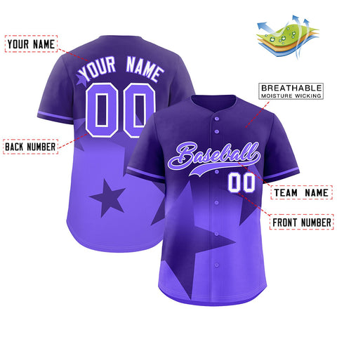 Custom Purple-Lt Purple Gradient Star Graffiti Pattern Authentic Baseball Jersey