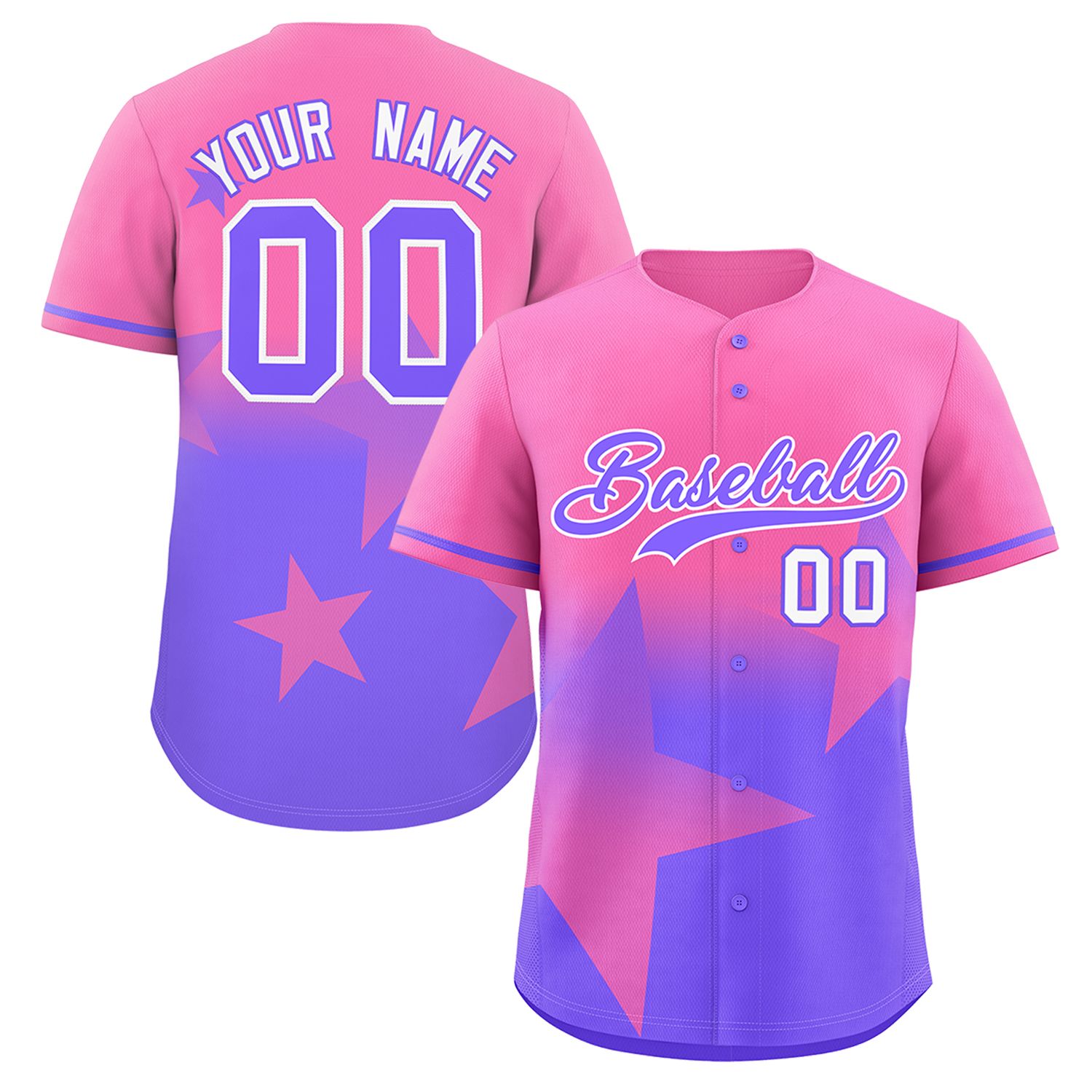 Custom Pink Purple Gradient Star Graffiti Pattern Authentic Baseball Jersey