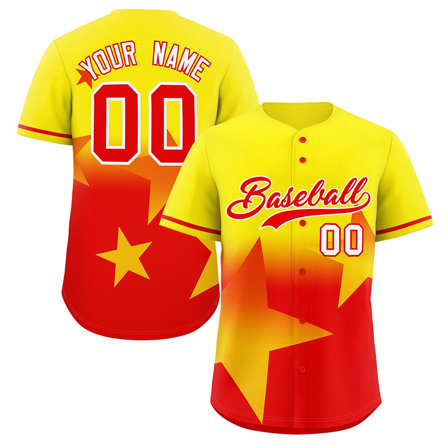 Custom Gold Red Gradient Star Graffiti Pattern Authentic Baseball Jersey