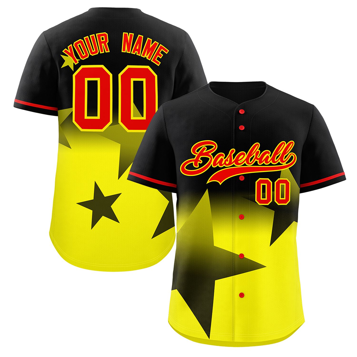 Custom Black Gold Gradient Star Graffiti Pattern Authentic Baseball Jersey