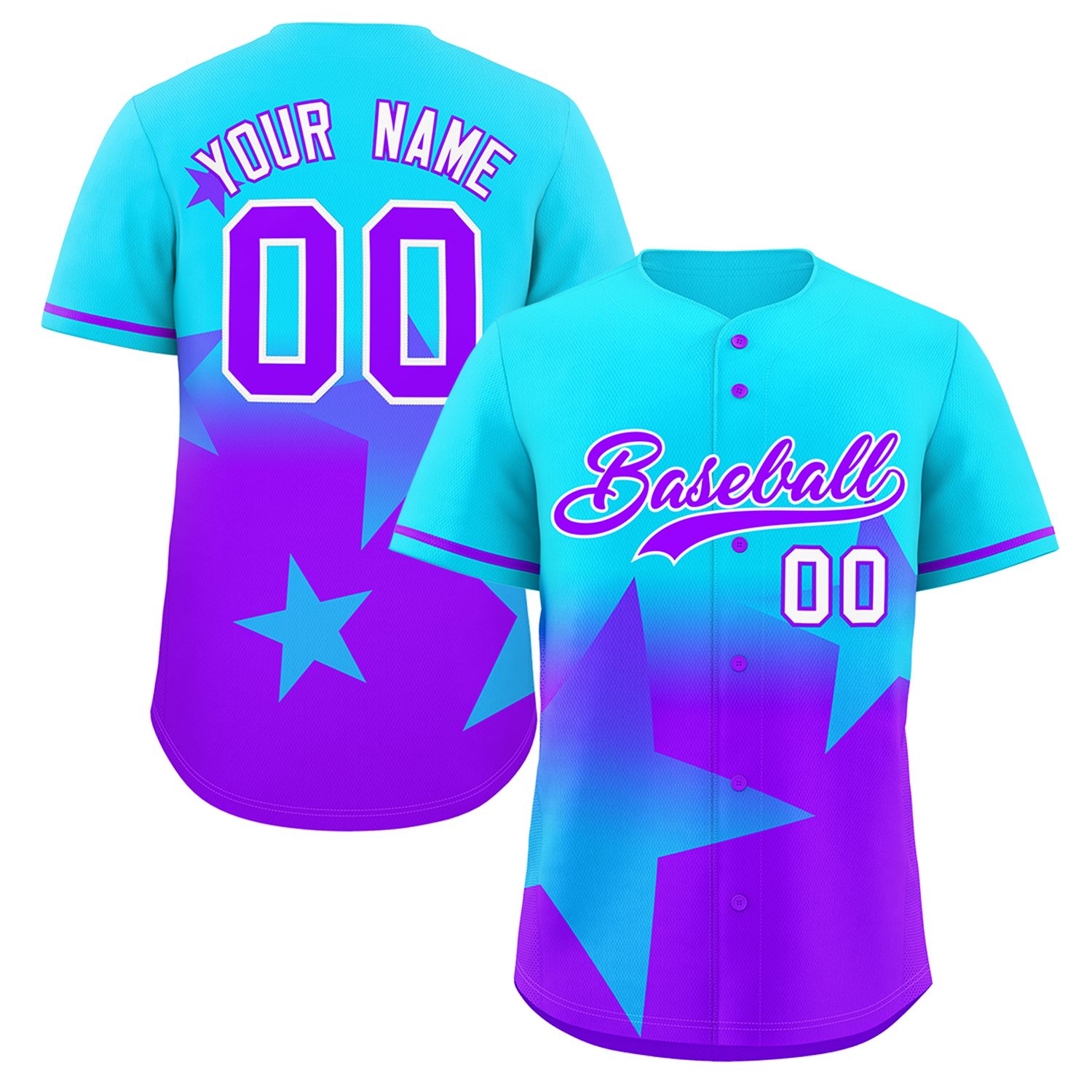 Custom Lt Blue Purple Gradient Star Graffiti Pattern Authentic Baseball Jersey