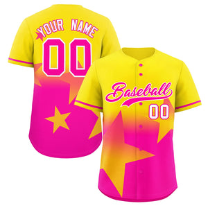 Custom Gold Pink Gradient Star Graffiti Pattern Authentic Baseball Jersey