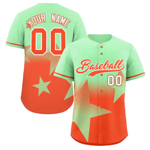 Custom Lt Green Orange Gradient Star Graffiti Pattern Authentic Baseball Jersey