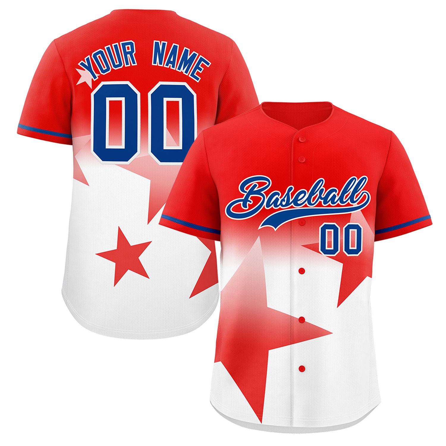 Custom Red White Gradient Star Graffiti Pattern Authentic Baseball Jersey