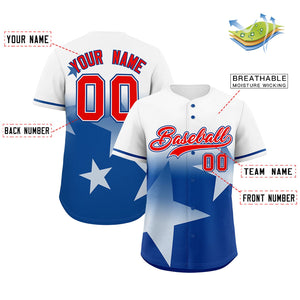 Custom White Royal Gradient Star Graffiti Pattern Authentic Baseball Jersey