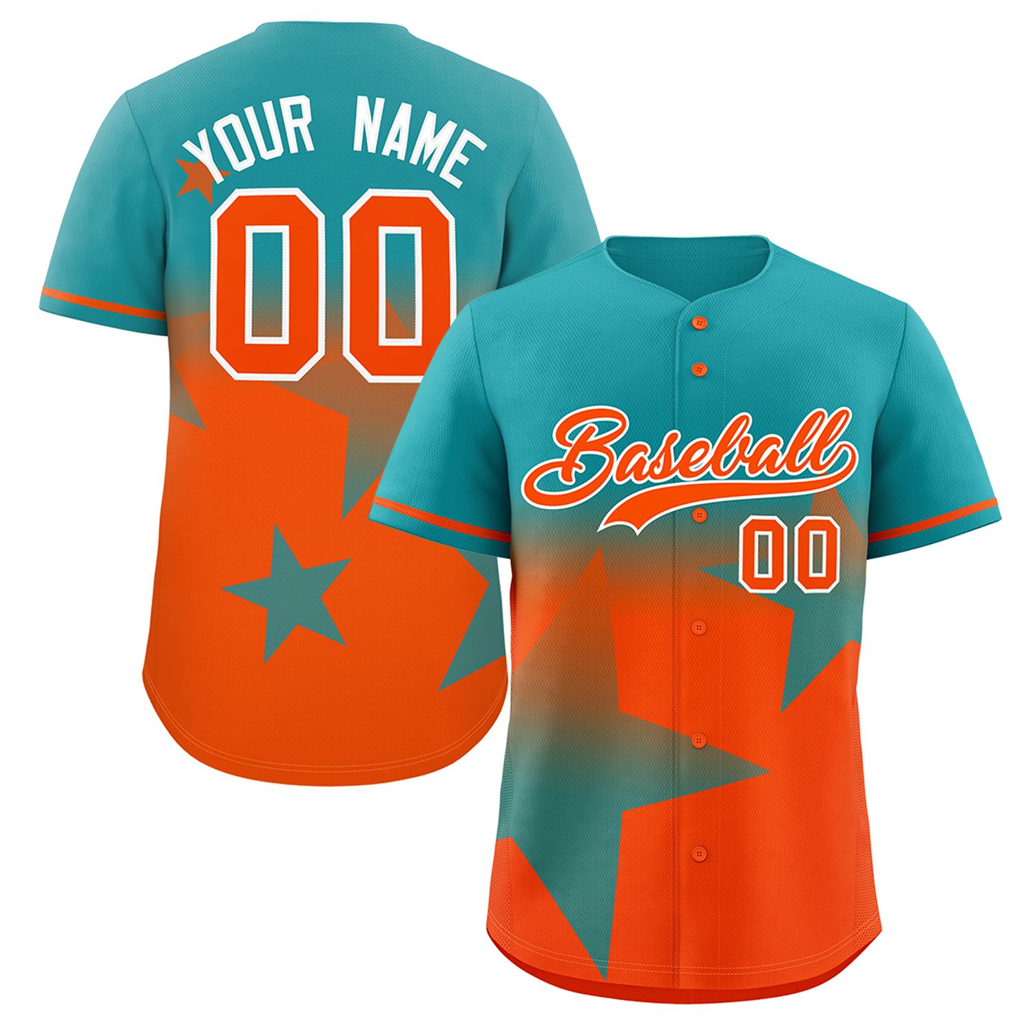 Custom Aqua Orange Gradient Star Graffiti Pattern Authentic Baseball Jersey