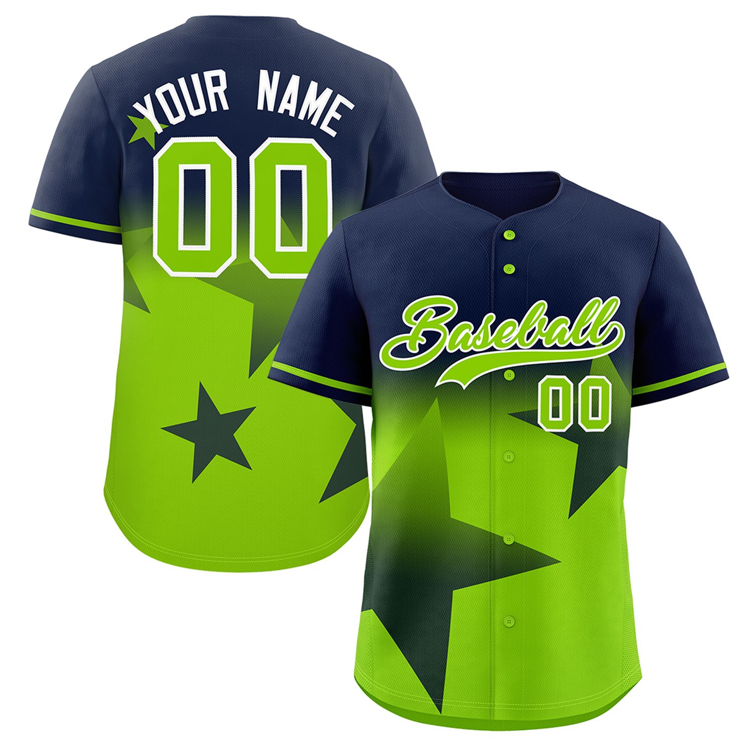 Custom Navy Neon Green Gradient Star Graffiti Pattern Authentic Baseball Jersey