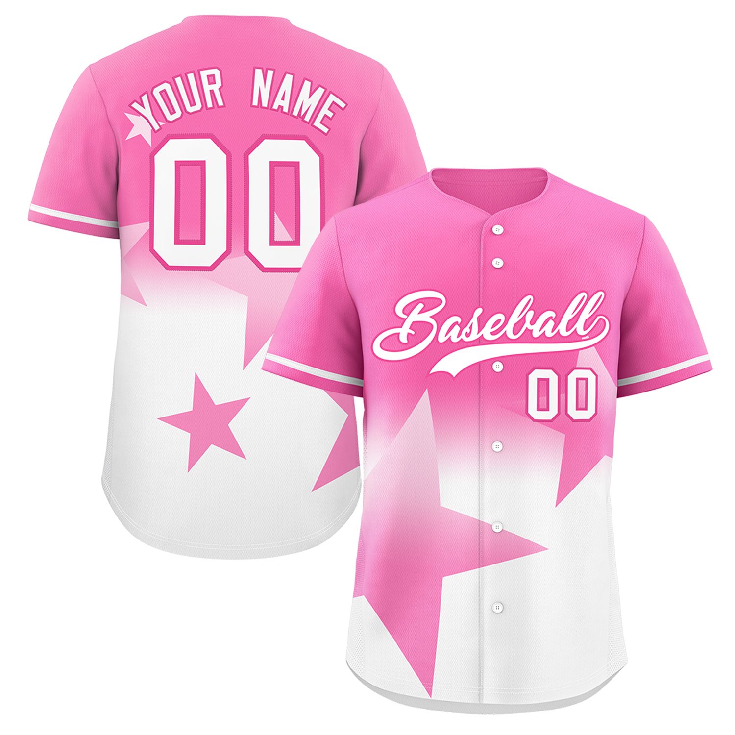 Custom Pink White Gradient Star Graffiti Pattern Authentic Baseball Jersey