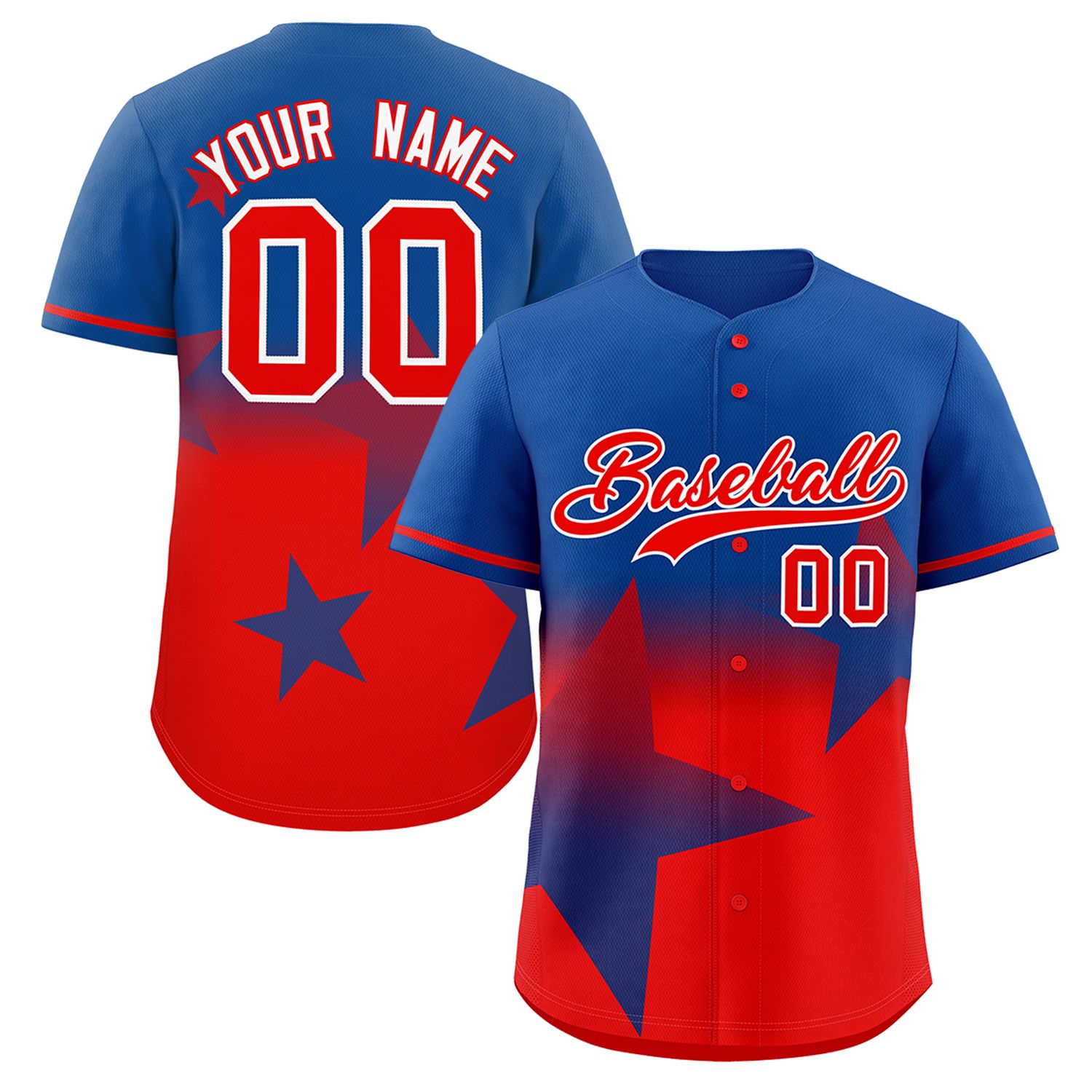 Custom Royal Red Gradient Star Graffiti Pattern Authentic Baseball Jersey