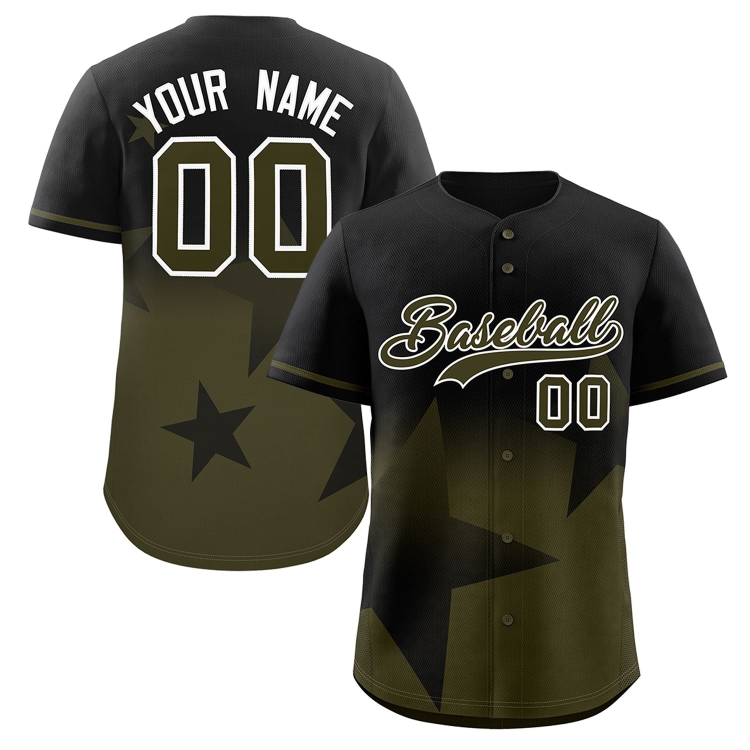 Custom Black Olive Gradient Star Graffiti Pattern Authentic Baseball Jersey