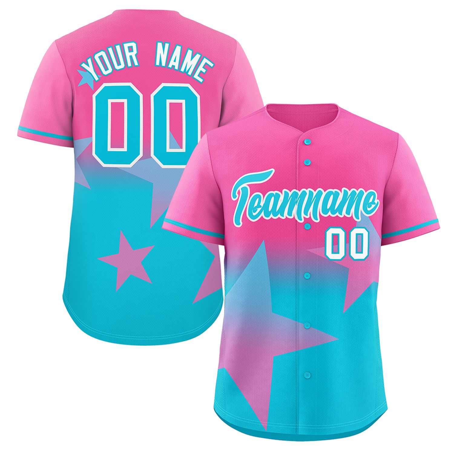 Custom Pink Lt Blue Gradient Star Graffiti Pattern Authentic Baseball Jersey