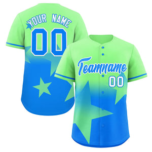 Custom Lt Green-Lt Blue Gradient Star Graffiti Pattern Authentic Baseball Jersey