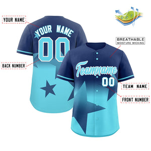 Custom Navy-Sky Blue Gradient Star Graffiti Pattern Authentic Baseball Jersey