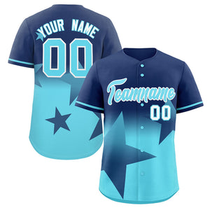 Custom Navy-Sky Blue Gradient Star Graffiti Pattern Authentic Baseball Jersey