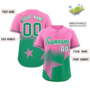 Custom Pink Kelly Green Gradient Star Graffiti Pattern Authentic Baseball Jersey