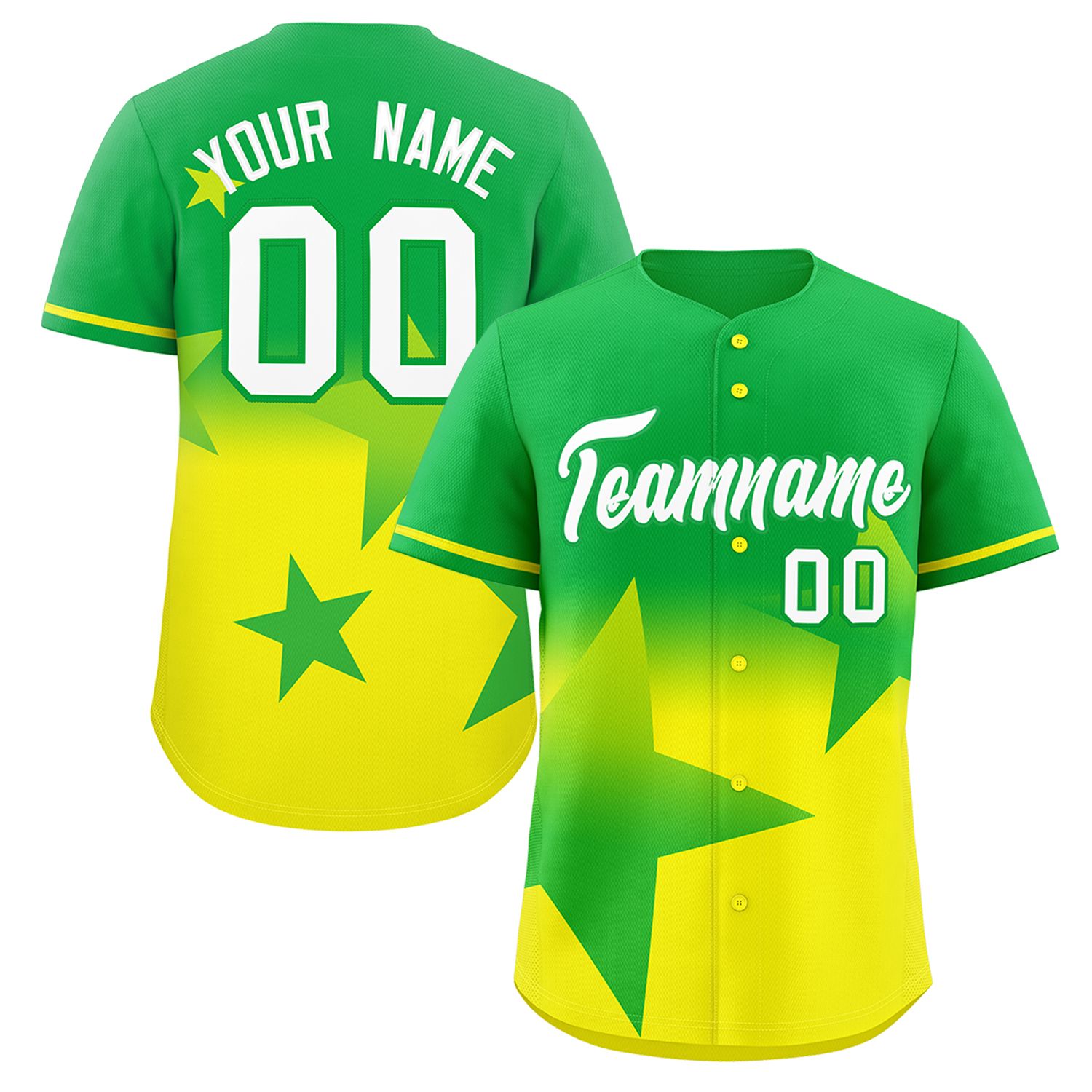 Custom Green Gold Gradient Star Graffiti Pattern Authentic Baseball Jersey