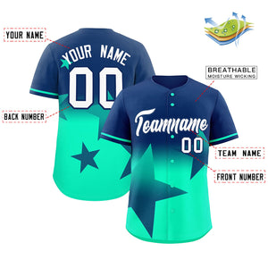 Custom Navy Lt Green Gradient Star Graffiti Pattern Authentic Baseball Jersey