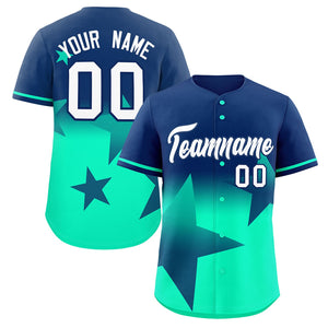 Custom Navy Lt Green Gradient Star Graffiti Pattern Authentic Baseball Jersey