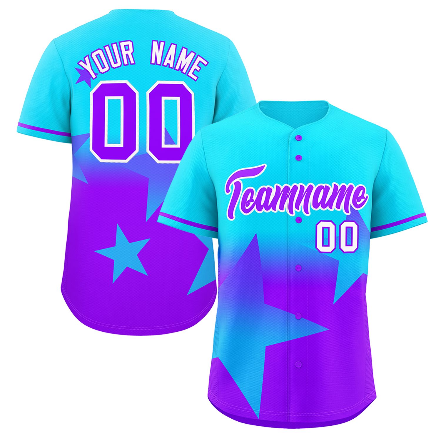 Custom Lt Blue Purple Gradient Star Graffiti Pattern Authentic Baseball Jersey