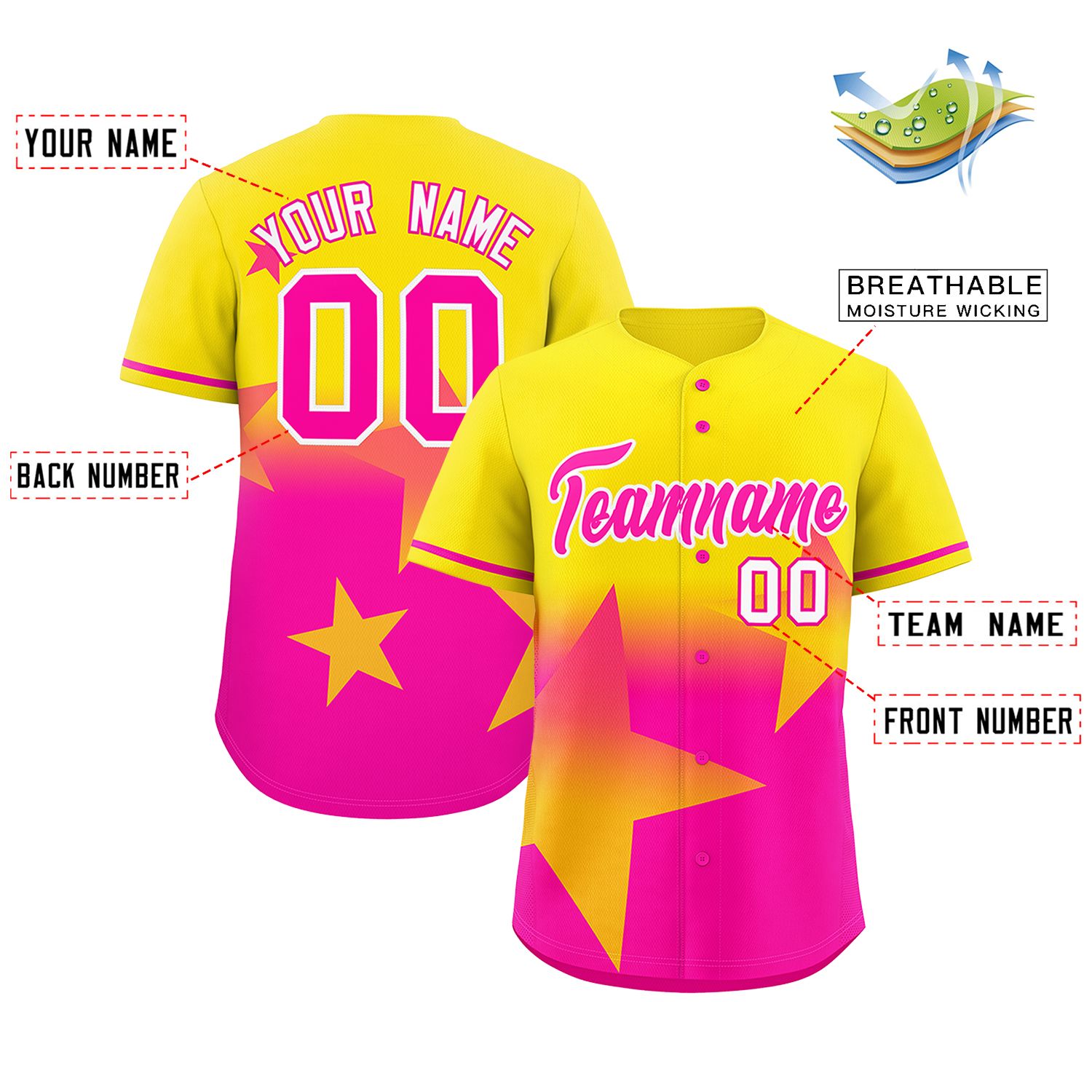 Custom Gold Pink Gradient Star Graffiti Pattern Authentic Baseball Jersey