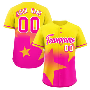 Custom Gold Pink Gradient Star Graffiti Pattern Authentic Baseball Jersey