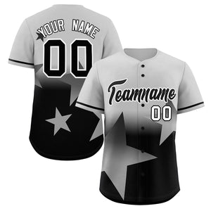 Custom Gray Black Gradient Star Graffiti Pattern Authentic Baseball Jersey