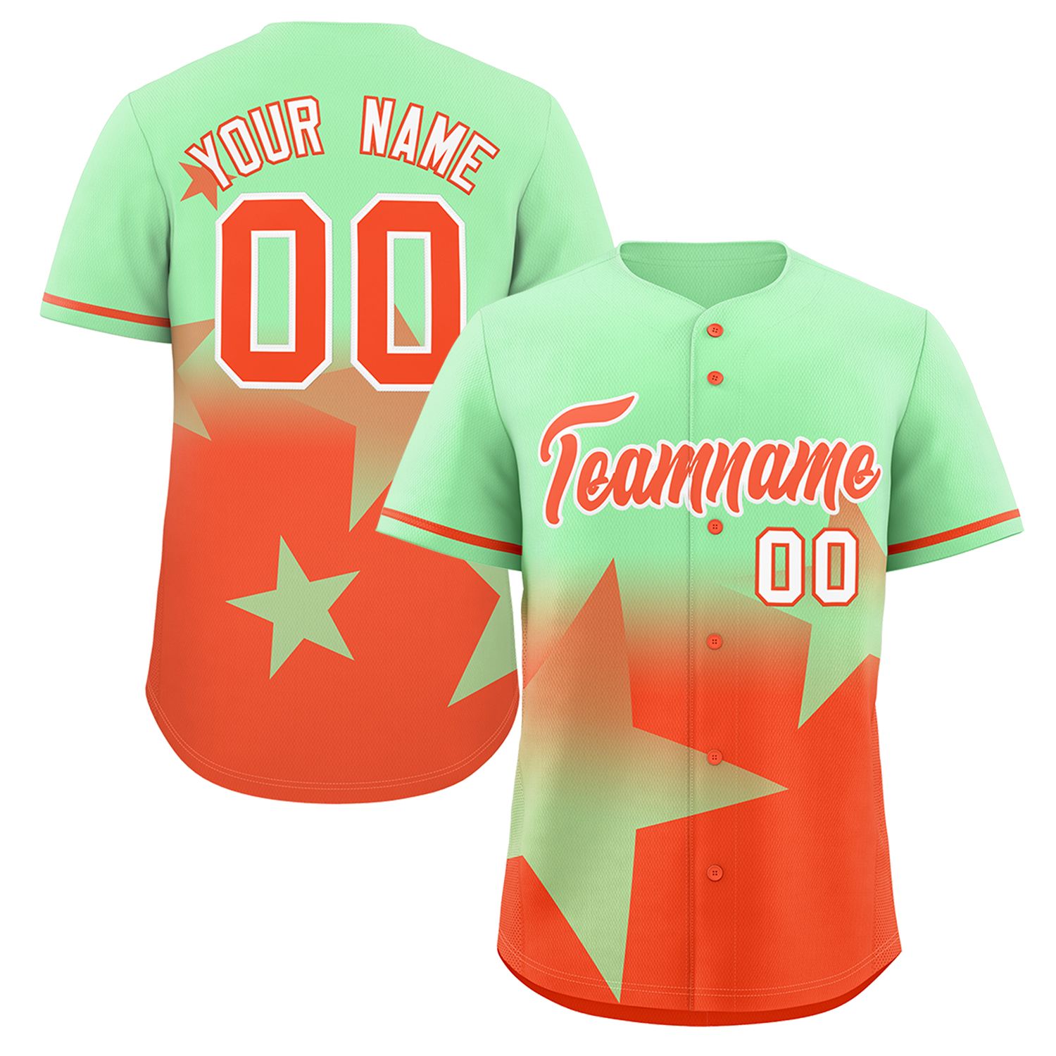 Custom Lt Green Orange Gradient Star Graffiti Pattern Authentic Baseball Jersey