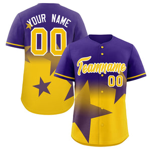 Custom Purple Yellow Gradient Star Graffiti Pattern Authentic Baseball Jersey