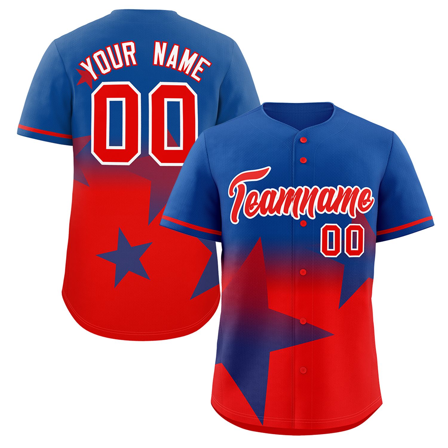 Custom Royal Red Gradient Star Graffiti Pattern Authentic Baseball Jersey