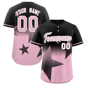 Custom Black Pink Gradient Star Graffiti Pattern Authentic Baseball Jersey