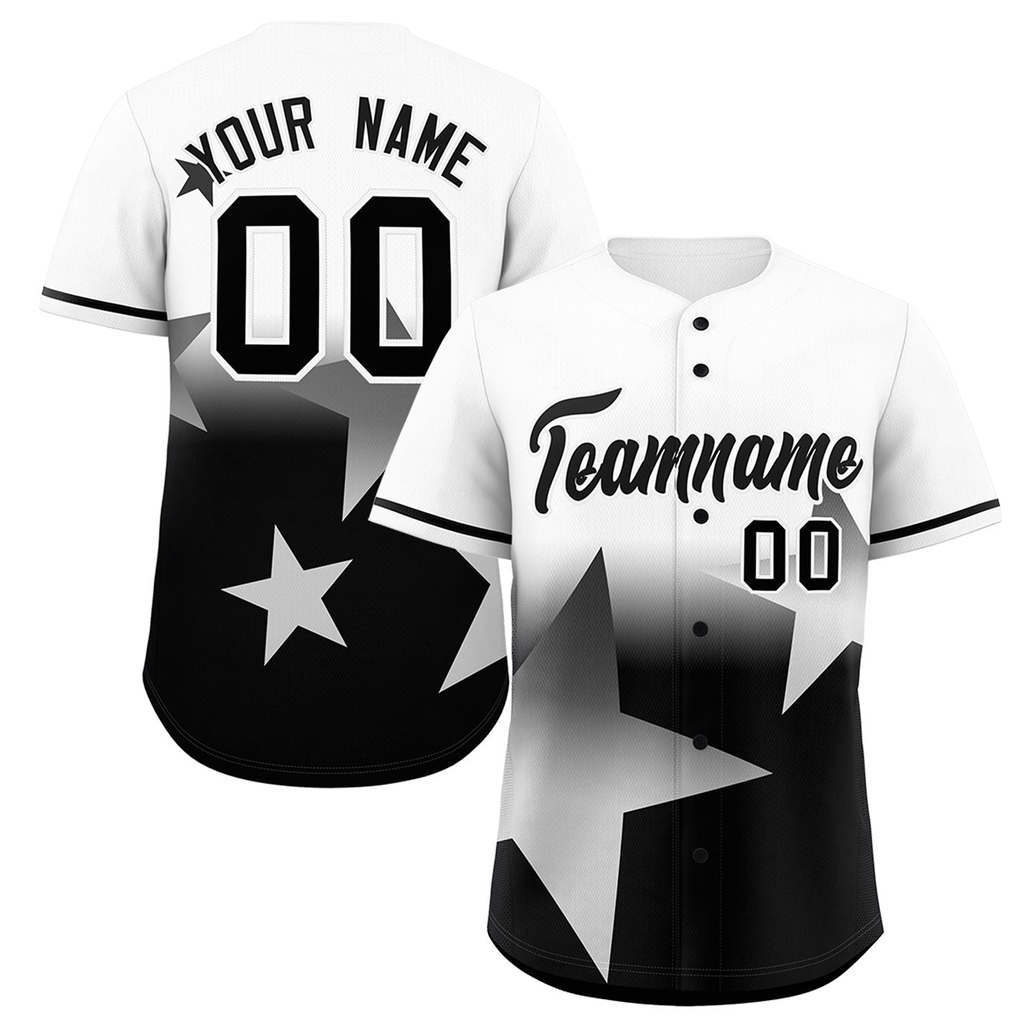 Custom White Black Gradient Star Graffiti Pattern Authentic Baseball Jersey