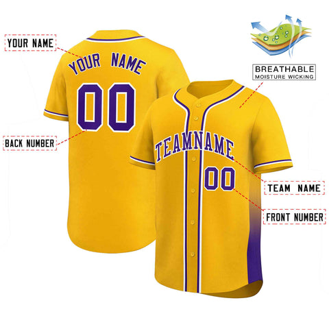Custom Yellow Purple Personalized Gradient Side Design Authentic Baseball Jersey