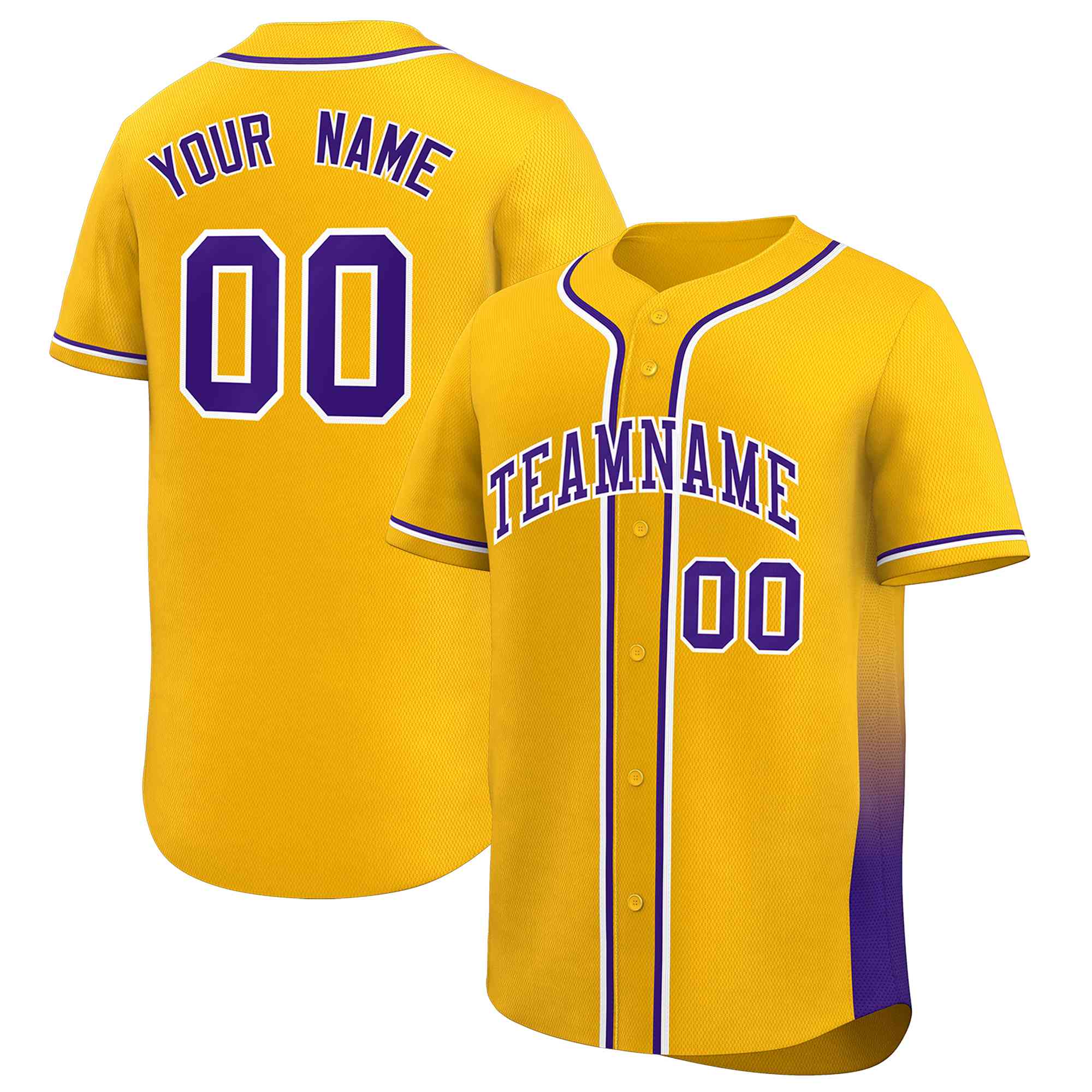 Custom Yellow Purple Personalized Gradient Side Design Authentic Baseball Jersey