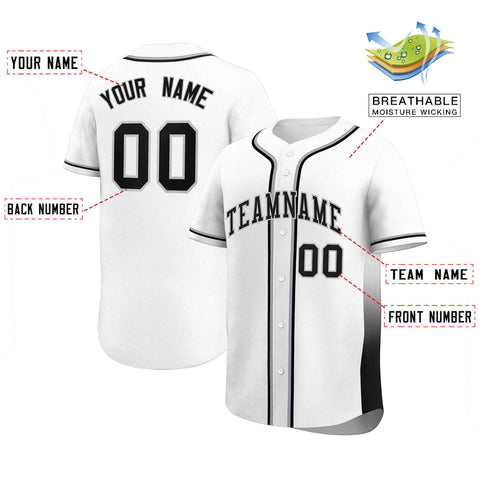 Custom White Black Personalized Gradient Side Design Authentic Baseball Jersey