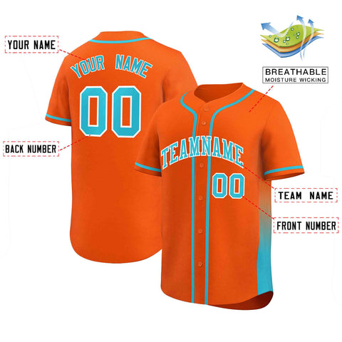 Custom Orange Aqua Personalized Gradient Side Design Authentic Baseball Jersey