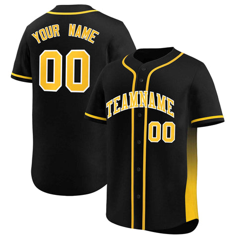 Custom Black Gold Personalized Gradient Side Design Authentic Baseball Jersey
