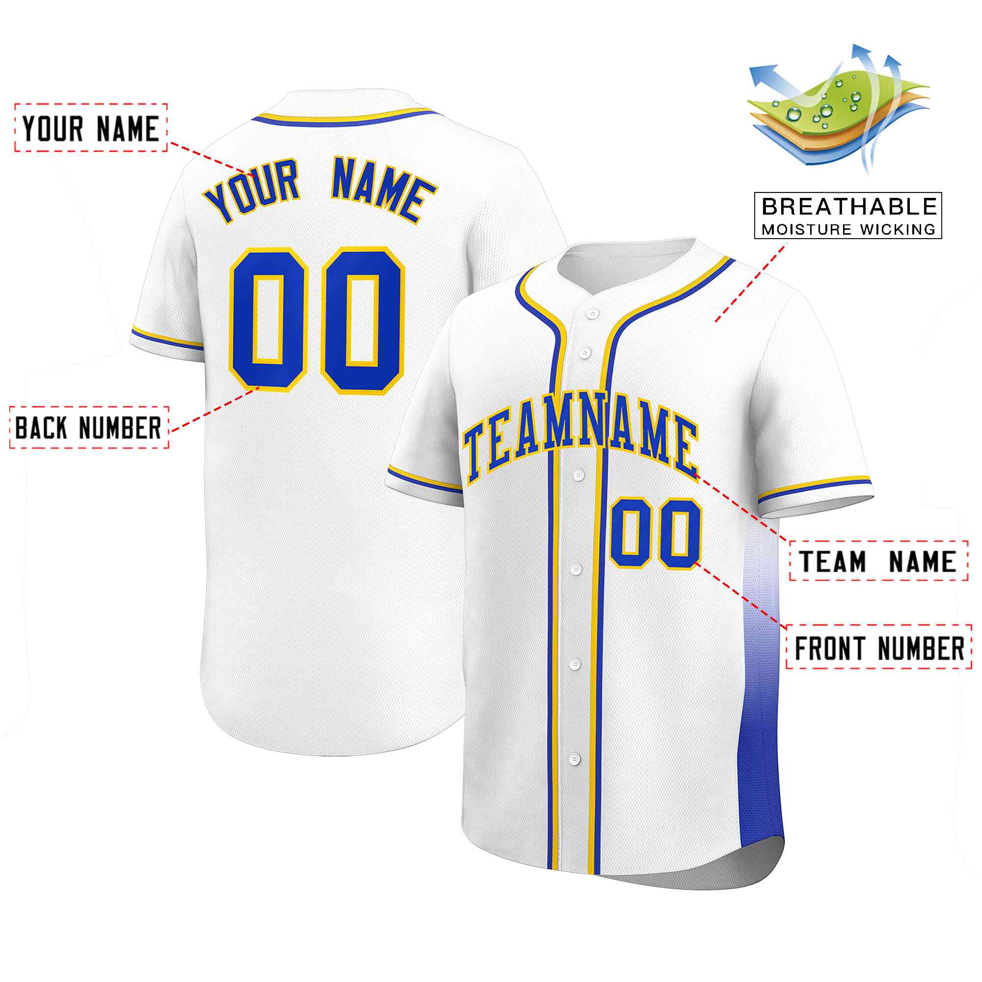 Custom White Royal Personalized Gradient Side Design Authentic Baseball Jersey