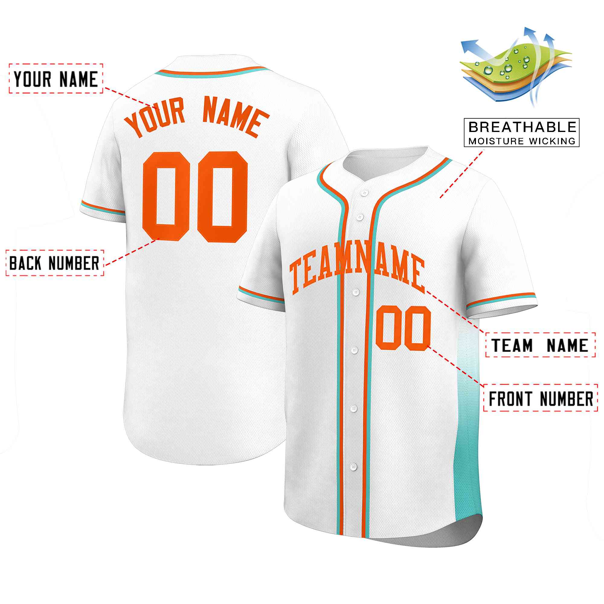 Custom White Aqua Personalized Gradient Side Design Authentic Baseball Jersey