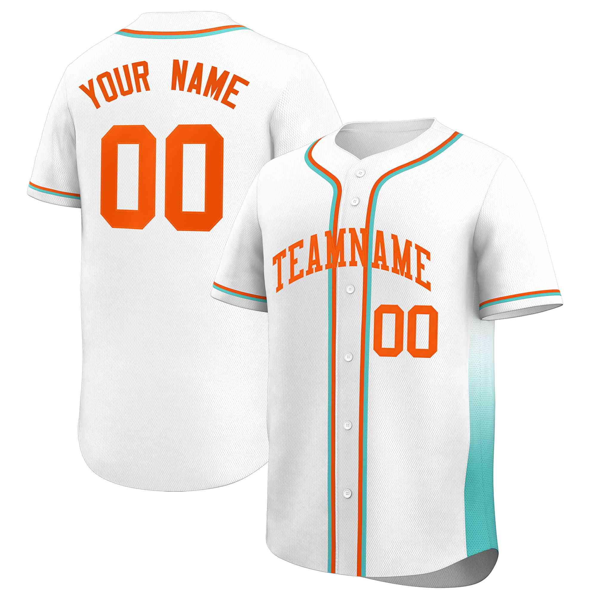 Custom White Aqua Personalized Gradient Side Design Authentic Baseball Jersey