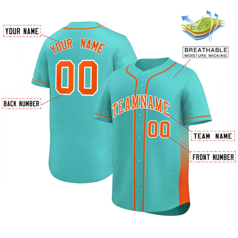 Custom Aqua Orange Personalized Gradient Side Design Authentic Baseball Jersey