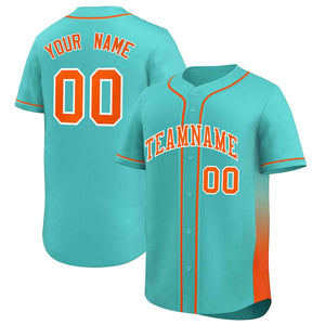 Custom Aqua Orange Personalized Gradient Side Design Authentic Baseball Jersey