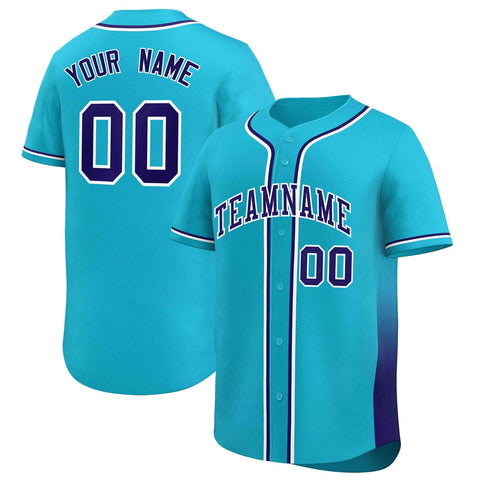 Custom Powder Blue Purple Personalized Gradient Side Design Authentic Baseball Jersey