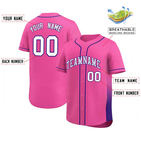 Custom Pink Purple Personalized Gradient Side Design Authentic Baseball Jersey