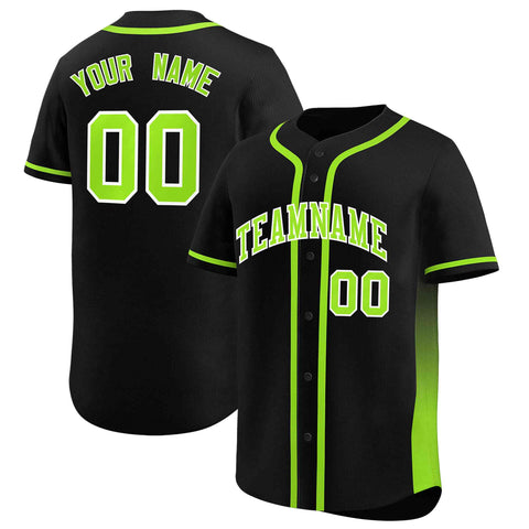 Custom Black Neon Green Personalized Gradient Side Design Authentic Baseball Jersey