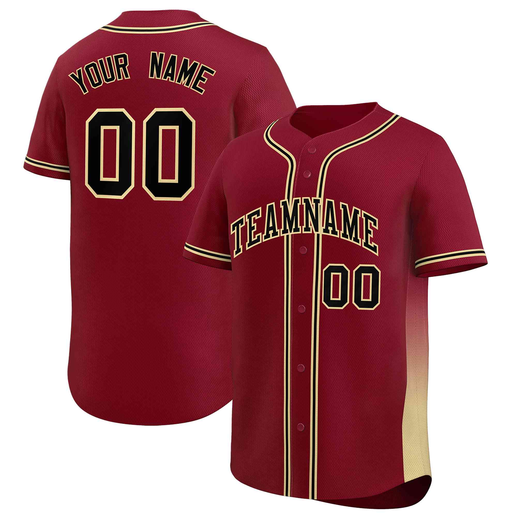 Custom Crimson Khaki Personalized Gradient Side Design Authentic Baseball Jersey