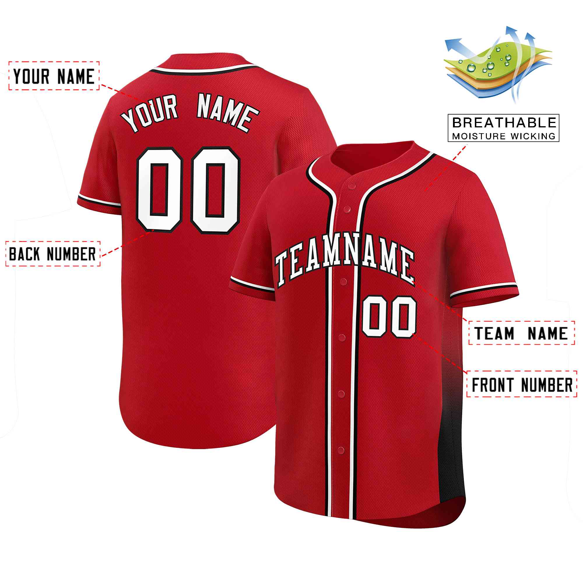 Custom Red Black Personalized Gradient Side Design Authentic Baseball Jersey